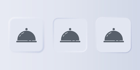 Grey Covered with a tray of food icon isolated on grey background. Tray and lid sign. Restaurant cloche with lid. Set icons in square buttons. Vector