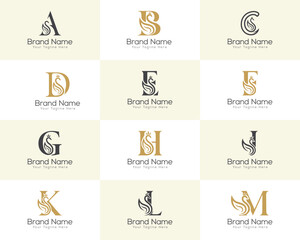Collection of Elegant Swan Logos with Letters A B C D E F G H I J K L M alphabet © Masum
