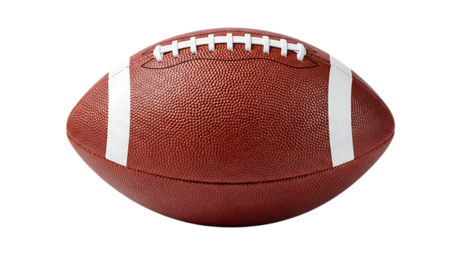 American Football with Textured Brown Leather and White Laces, isolated on a white or transparent background, cutout, PNG