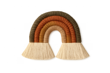 Macrame rainbow wall hanging decoration with earthy tones