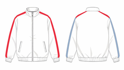 White Track Jacket Technical Fashion Flat with Contrasting Stripes, Front and Back View © Rishi