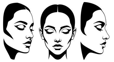Beautiful Woman's Face with Closed Eyes - High Contrast Vector Portrait for Beauty, Makeup, and Spa Design