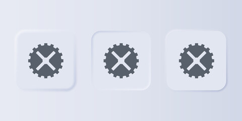 Grey Bicycle sprocket crank icon isolated on grey background. Set icons in square buttons. Vector