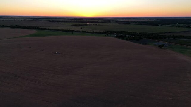 Aerial landscape of desert sunset land in rural historic US route 66 Hext Texas Menard County TX
