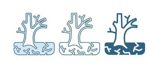 Blue Withered tree icon isolated on white background. Bare tree. Dead tree silhouette. Vector
