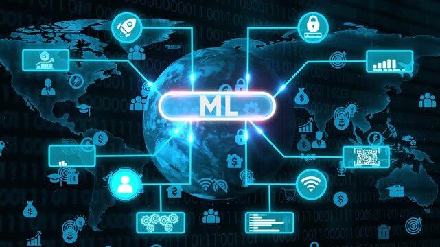 Machine learning technology globe connecting business and digital data