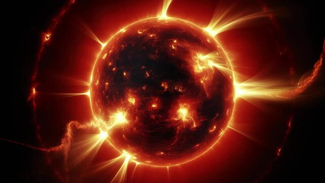 Cinematic Video of the Sun Burning in Deep Space with Solar Flares and Glowing Corona