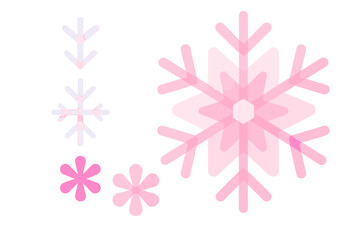 Colorful snowflakes and flowers in soft pink shades create a cheerful winter scene with a light and playful feel