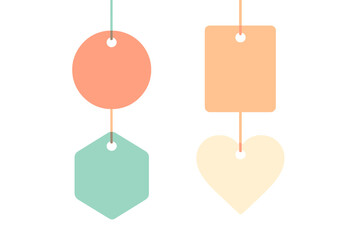 Colorful geometric shapes hanging on strings in a simple, minimalistic design suitable for various creative projects