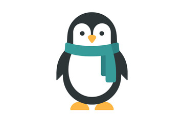 Obraz premium Cute cartoon penguin wearing a teal scarf stands proudly against a plain background