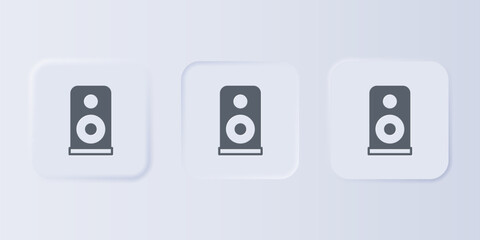 Grey Stereo speaker icon isolated on grey background. Sound system speakers. Music icon. Musical column speaker bass equipment. Set icons in square buttons. Vector