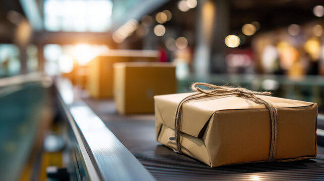 Great package ready for shipment faceless prepared parcel defocused distribution center background shipping readiness logistics dispatch preparation fulfillment completion