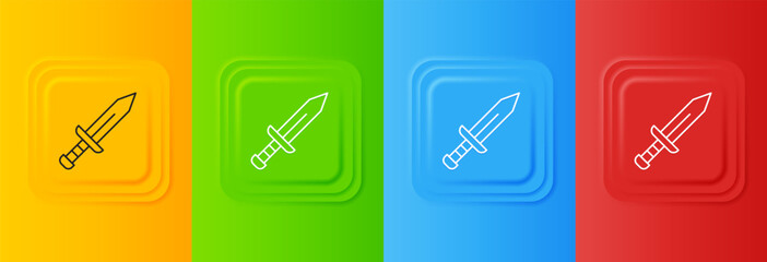 White Sword icon isolated on colorful background. Medieval weapon. Set icons in square buttons. Vector