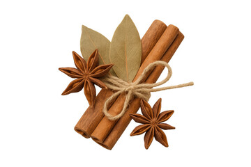 Cinnamon sticks with star anise and bay leaves
