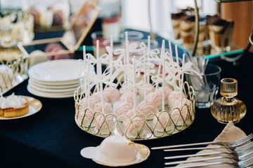 Elegant dessert buffet with cake pops and sweets