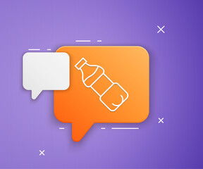 White Bottle of water icon isolated on purple background. Soda aqua drink sign. Orange speech bubble symbol. Vector