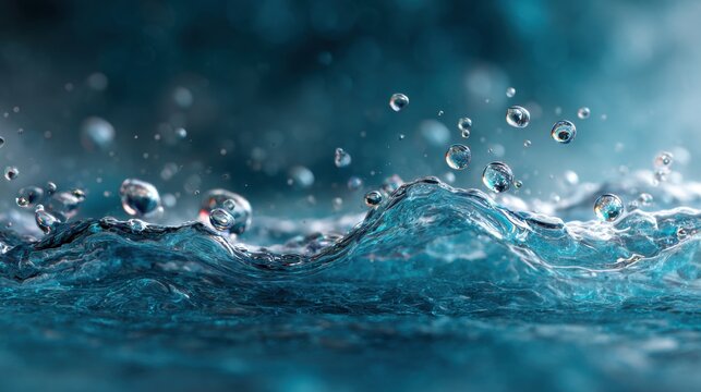 Dive into the beauty of water with stunning droplets and vibrant turquoise waves, perfect for nature, science, or calming backgrounds in your designs