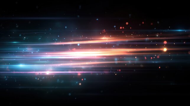 Dynamic streaks of light and bokeh particles create a vibrant, futuristic abstract background perfect for tech or energy themes