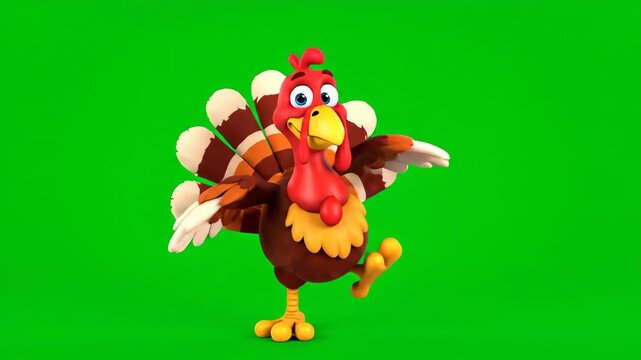 Funny cartoon turkey dances and celebrates harvest festival joy and togetherness
