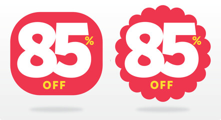 85% off, value, discount, commerce, sticker, promo, shop, template, banner, offer, sale, shape, advertising, price, purchase, tag, retail. Shape, set, icon, vector