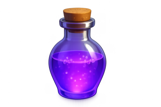 Magic potion bottle with glowing purple liquid