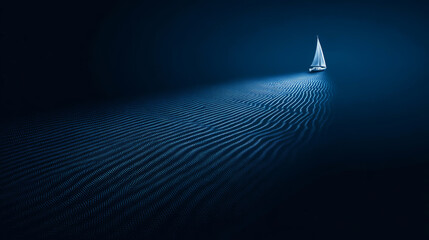 Sailboat navigating digital ocean waves, representing innovation, technology, progress, and unknown journey ahead