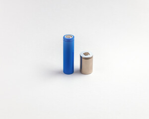 Two rechargeable batteries, a large blue one and a small one