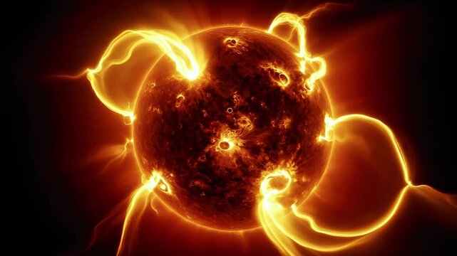 Cinematic Video of the Sun Burning in Deep Space with Solar Flares and Glowing Corona