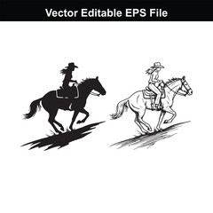 Fototapeta premium Two horses with riders, one in silhouette and one in line art, galloping across a
