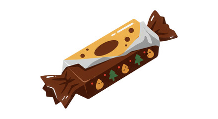 Festive chocolate candy wrapped with holiday christmas theme.