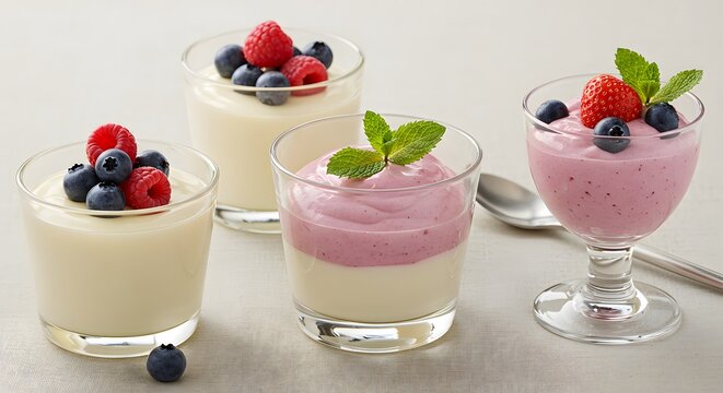 Delicious yogurt parfait dessert recipe with fresh berries and mint garnish for healthy eating diet plan