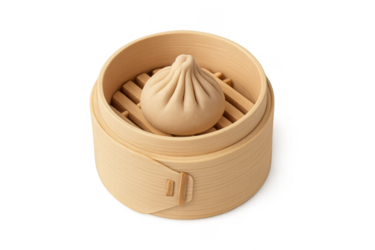 Uncooked chinese baozi dumpling in bamboo steamer
