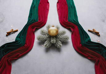 Gold Christmas Ornament with Red and Green Ribbons