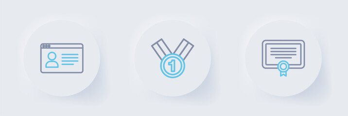 Set line Certificate template, Medal and Online class icon. Vector