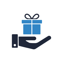Hand Holding Gift Box Icon – Charity, Donation, Reward, and Giveaway Symbol Vector Design.