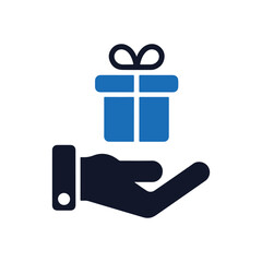 Hand Holding Gift Box Icon – Charity, Donation, Reward, and Giveaway Symbol Vector Design.
