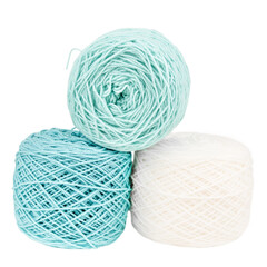 White and green knitting yarn isolated