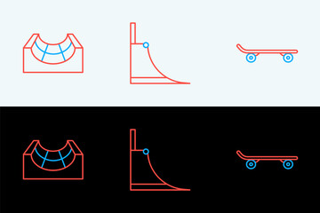 Set line Skateboard, park and icon. Vector