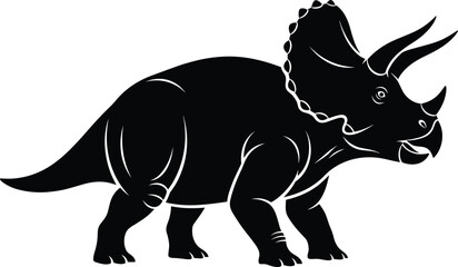 Triceratops silhouette illustration, dinosaur vector, prehistoric animal icon, black artwork, fossil species design, horned creature, paleontology concept © Creative Crave