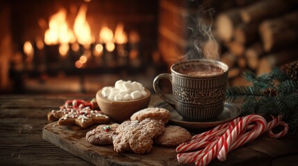 Warm up this winter with delicious cookies, marshmallows, and hot cocoa by the cozy fireplace, perfect for holiday cheer and festive gatherings