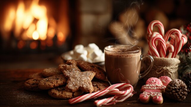 Cozy up with steaming hot chocolate, gingerbread cookies, and candy canes by the warm fireplace this holiday season for a sweet winter treat