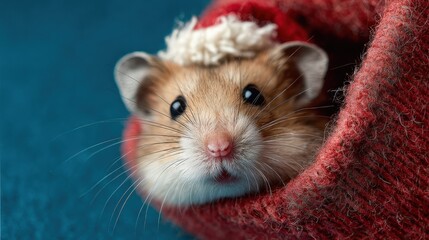 Endearing hamster wearing a festive red Christmas hat, adding a touch of adorable joy to your holiday projects and seasonal greetings