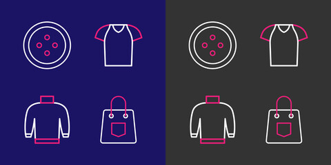 Set line Handbag, Sweater, T-shirt and Sewing button for clothes icon. Vector