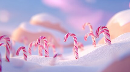 Magical candy cane forest in a sweet pink dreamland, perfect for festive holiday promotions and sweet seasonal greetings with a whimsical touch