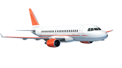 Commercial airplane in flight on transparent background