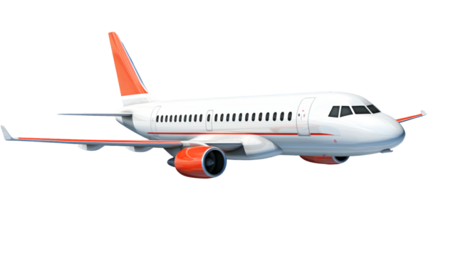 Commercial airplane in flight on transparent background