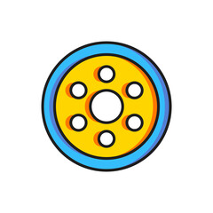 Color Alloy wheel for a car icon isolated on white background. Flat filled outline style with shadow. Vector