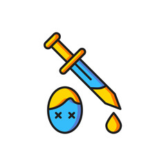 Color Sword with blood icon isolated on white background. Medieval weapons knight and soldier. Symbol of murder. Flat filled outline style with shadow. Vector