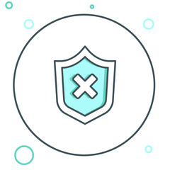 Line Shield with cross mark icon isolated on white background. Shield and rejected. Notice of refusal. Colorful outline concept. Vector
