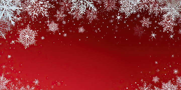 Festive red background with falling snowflakes for winter holiday season